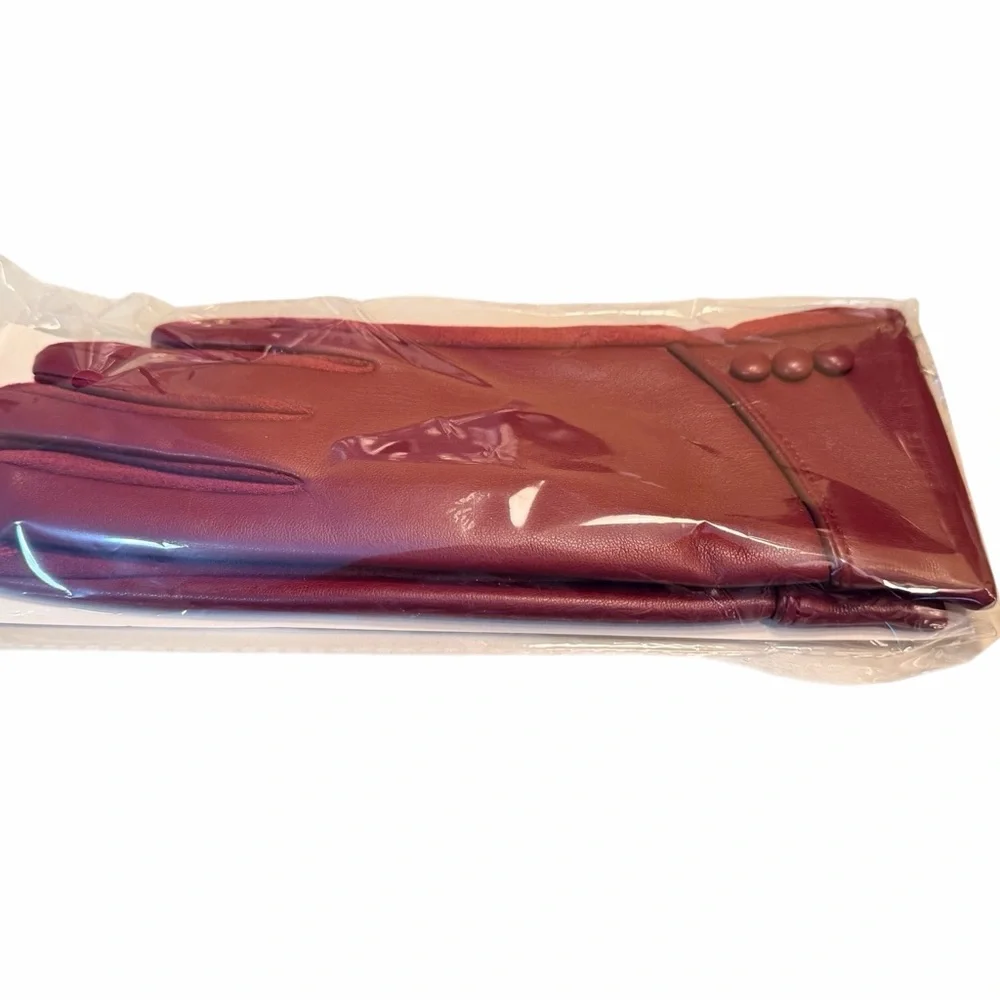 Genuine Leather Burgundy Red Woman’s Gloves Touchscreen and Cashmere Lining